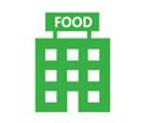 pictogram gebouw met bord 'food'